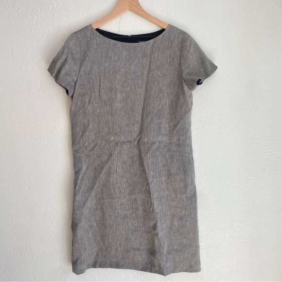 Theory Structured Shift Dress Women's Small Gray Linen Twill Cap Sleeve - Picture 2 of 7